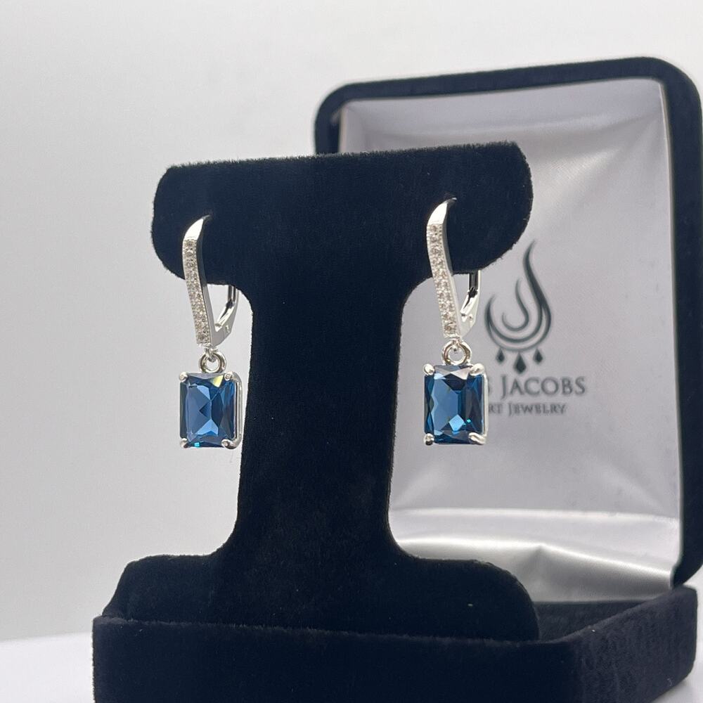 BEAUTIFUL 5.2ctw Emerald Cut London Blue Spinel Earrings in Sterling Silver